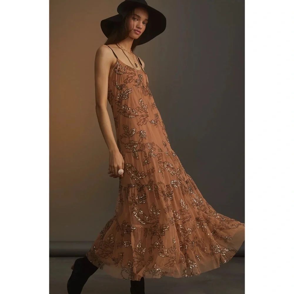 Anthropologie Sequined Tulle Midi Dress